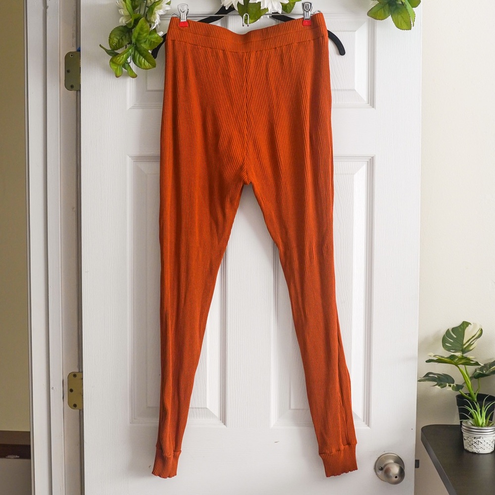 Amour Vert Joggers Ribbed Skylar Dream Rib Stretchy Lounge Pants Orange Womens L - Picture 3 of 6